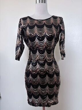 vintage Windsor Black Dress with Rose Gold & Silver Sequins
